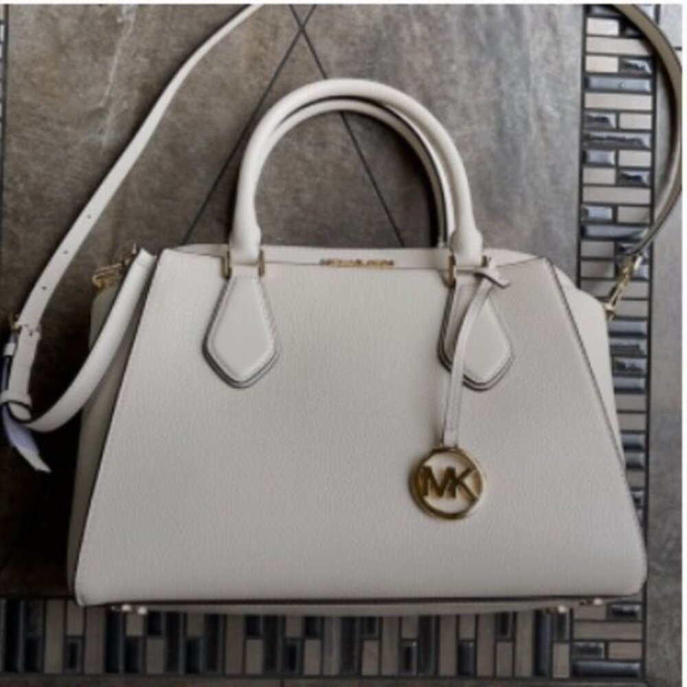 Michael Kors Daria Large Satchel Bag Leather Light Cream